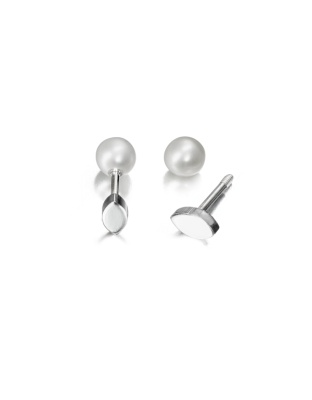 Earrings with Navete and Pearl 8 mm - 0.95 mm