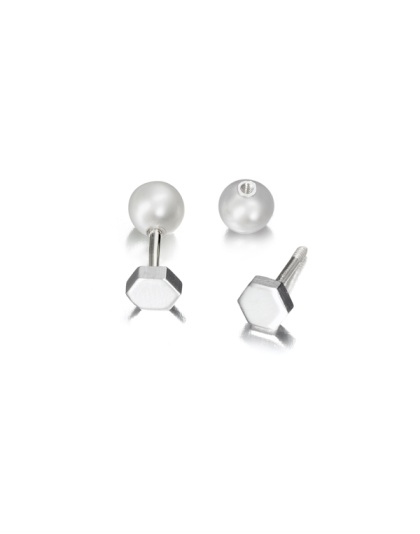 Earrings with Hexagon and Pearl 8 mm - 0.95 mm