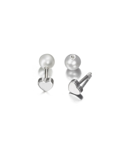 Earrings with Heart and Pearl 8 mm - 0.95 mm