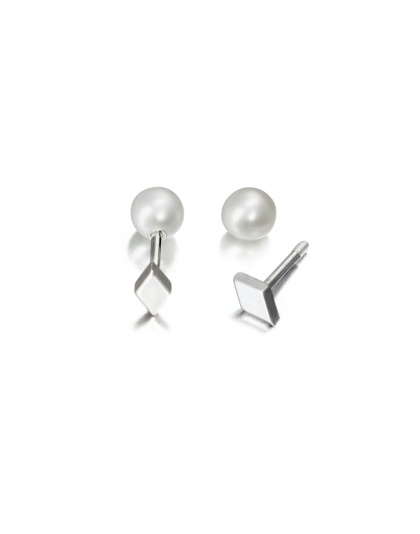 Earrings with Lozenge and Pearl 8 mm - 0.95 mm